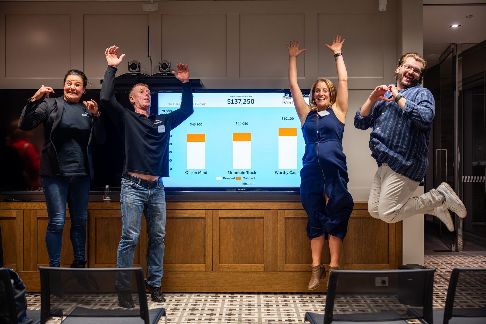 Rick Cohen celebrating with arms raised at the pitch night