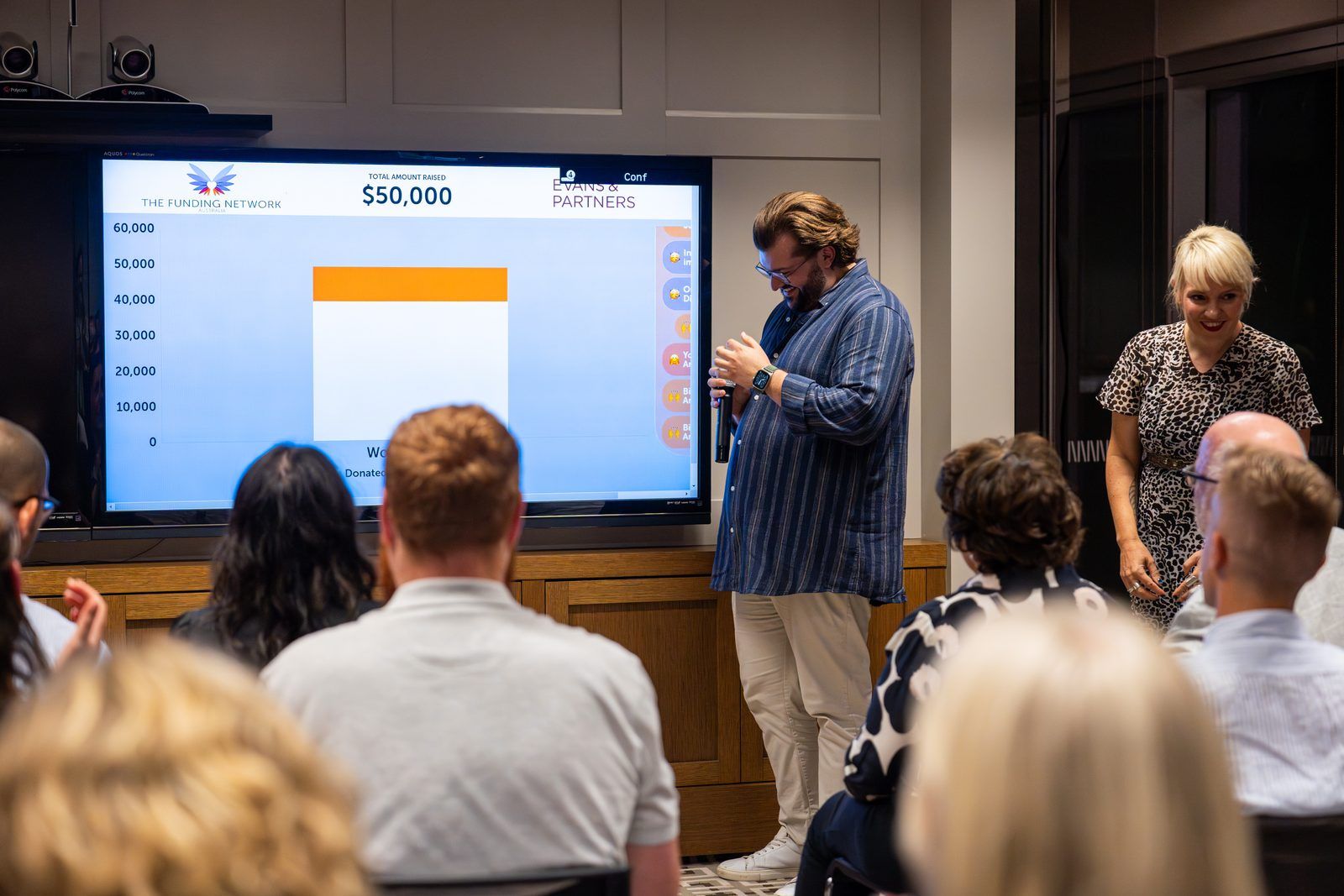 Rick Cohen presenting beside the screen at the pitch night